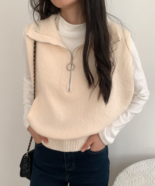 ABITOKYO(アビトーキョー)の「ハーフジップビックカラーニットベスト(ベスト・レディース・ブラック/グレー/グリーン/アイボリー・FREE)」の15枚目の写真