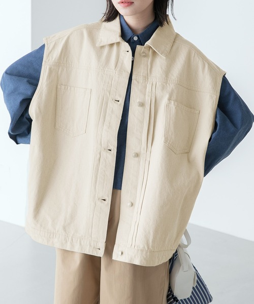 BONLECILL(ボンルシール)の「オーバーデニムベスト(デニムジャケット・レディース・ブルー/ブラック/アイボリー/ネイビー・FREE)」の5枚目の写真