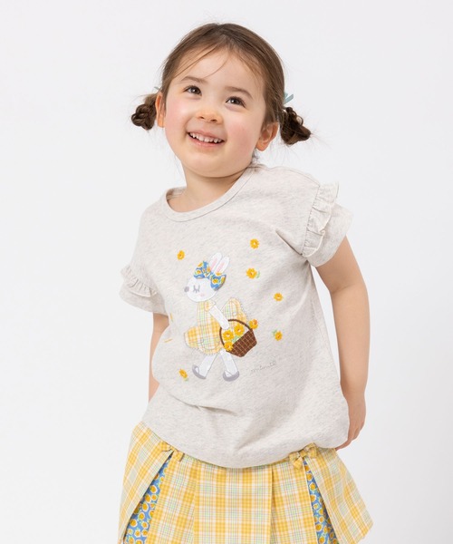 KP(ケーピー)の「お花刺繍のmimiちゃんアップリケ半袖Tシャツ(100~130)(Tシャツ/カットソー・キッズ・ライトピンク/オートミール・100cm/110cm/120cm/130cm)」の1枚目の写真