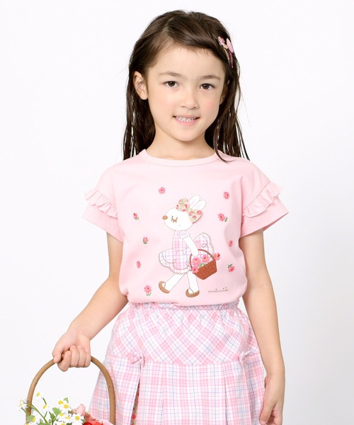 KP(ケーピー)の「お花刺繍のmimiちゃんアップリケ半袖Tシャツ(100~130)(Tシャツ/カットソー・キッズ・ライトピンク/オートミール・100cm/110cm/120cm/130cm)」の2枚目の写真