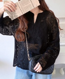 mily bilet | 【mily bilet】大人のレトロ。キーネックレースシャツ(シャツ/ブラウス)