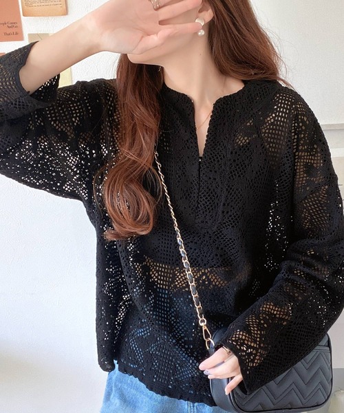 mily bilet（ミウィビレット）の「【mily bilet】大人のレトロ。キーネックレースシャツ（シャツ/ブラウス・レディース・ホワイト/ブラック/アイボリー・LARGE/MEDIUM/SMALL/X-LARGE）」の10枚目の写真