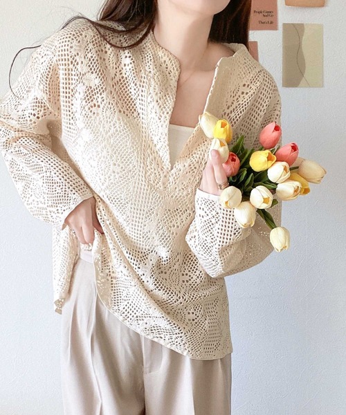 mily bilet（ミウィビレット）の「【mily bilet】大人のレトロ。キーネックレースシャツ（シャツ/ブラウス・レディース・ホワイト/ブラック/アイボリー・LARGE/MEDIUM/SMALL/X-LARGE）」の18枚目の写真