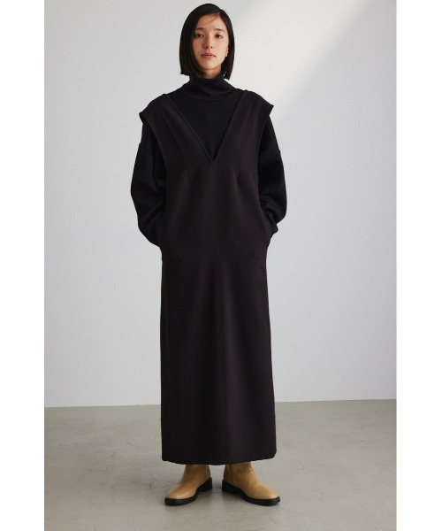 STYLEMIXER（スタイルミキサー）の「ディープVステッチワークワンピース（ワンピース・レディース・ブラック/ライトブラウン・MEDIUM/SMALL）」の4枚目の写真