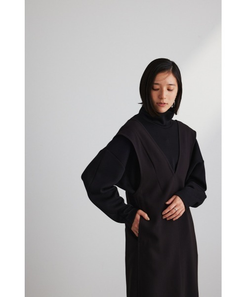 STYLEMIXER（スタイルミキサー）の「ディープVステッチワークワンピース（ワンピース・レディース・ブラック/ライトブラウン・MEDIUM/SMALL）」の5枚目の写真