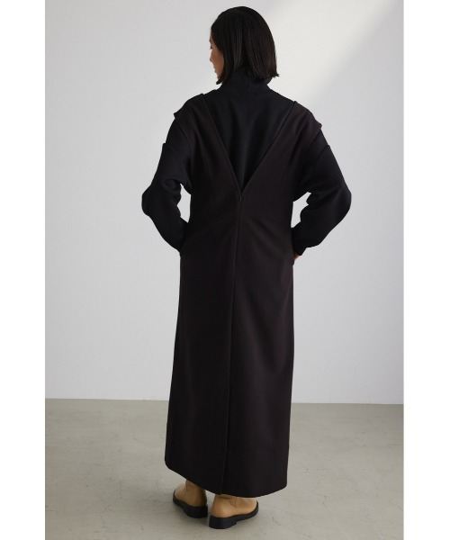 STYLEMIXER（スタイルミキサー）の「ディープVステッチワークワンピース（ワンピース・レディース・ブラック/ライトブラウン・MEDIUM/SMALL）」の8枚目の写真