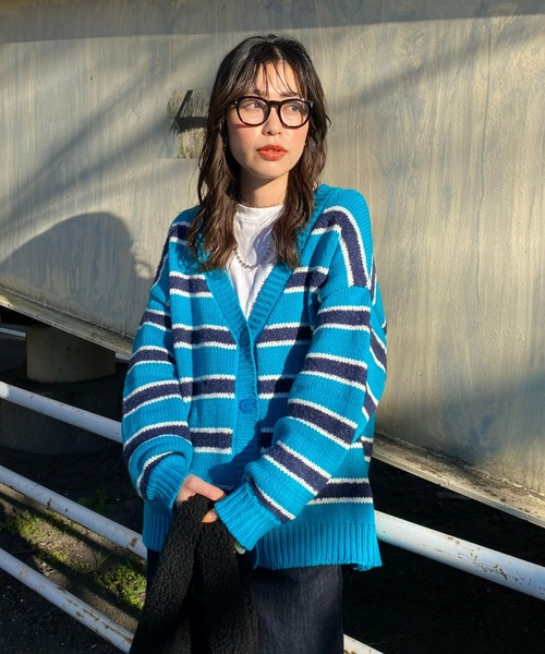 RODEO CROWNS WIDE BOWL（ロデオクラウンズワイドボウル）の「マルチカラーボーダーニットカーディガン（カーディガン/ボレロ・レディース・ターコイズブルー/イエロー系その他/パープル系その他・FREE）」の7枚目の写真