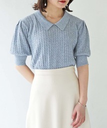 HER CLOSET | 【shemoshelly】WEB限定地柄編リネン混衿付きパフスリーブニット(ニット/セーター)