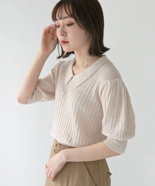 セール】【shemoshelly】WEB限定地柄編リネン混衿付きサマー