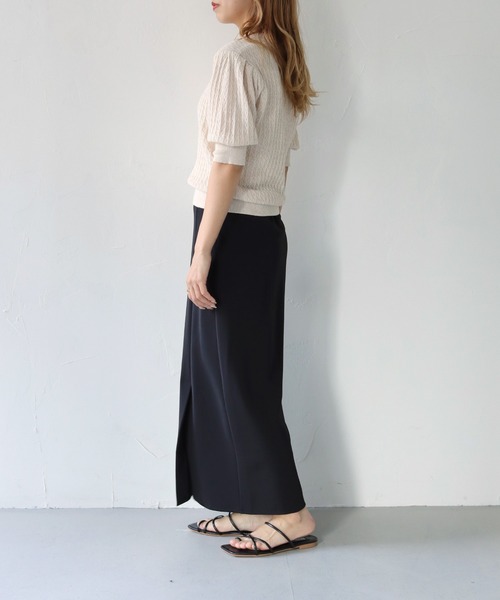 HER CLOSET（ハークローゼット）の「【shemoshelly】WEB限定地柄編リネン混衿付きサマーニット（ニット/セーター・レディース・グリーン/ブルー/グレイッシュベージュ/アイボリー・M）」の10枚目の写真