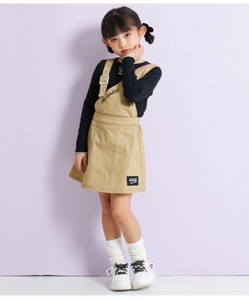 ANAP kids（アナップキッズ）の「2WAYアシンメトリージャンパースカート（ジャンパースカート・キッズ・ブラック/ブルー/ベージュ・120cm/110cm/130cm）」の4枚目の写真