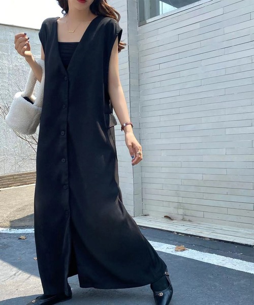 LYEON(リヨン)の「ロングジレベスト(ベスト・レディース・ブラック/グレー/ベージュ・FREE)」の1枚目の写真
