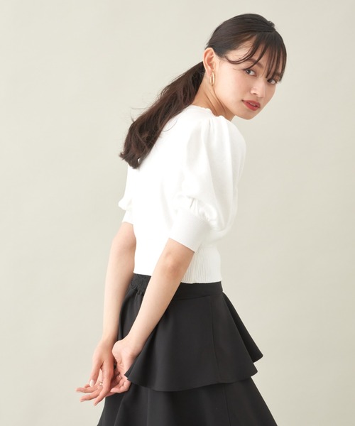 VIOLETTA（ヴィオレッタ）の「クロップドジャガードニットトップス（ニット/セーター・レディース・ホワイト/ブラック/ライトパープル/グレイッシュブルー・FREE）」の17枚目の写真