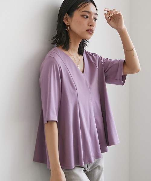 CHIC STYLE（シックスタイル）の「＜大きいサイズ＞綿100％フレア切替カットソープルオーバー シックスタイル（Tシャツ/カットソー・レディース・パープル系/ブラック・L/LL/3L/4L/5L）」の20枚目の写真