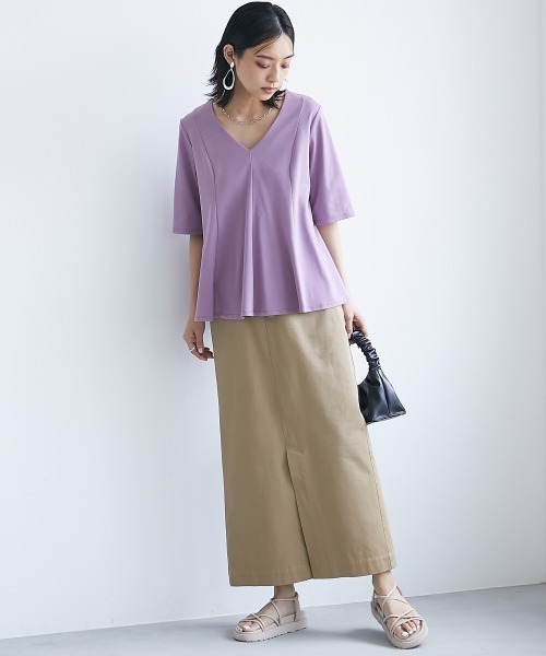 CHIC STYLE（シックスタイル）の「＜大きいサイズ＞綿100％フレア切替カットソープルオーバー シックスタイル（Tシャツ/カットソー・レディース・パープル系/ブラック・L/LL/3L/4L/5L）」の5枚目の写真