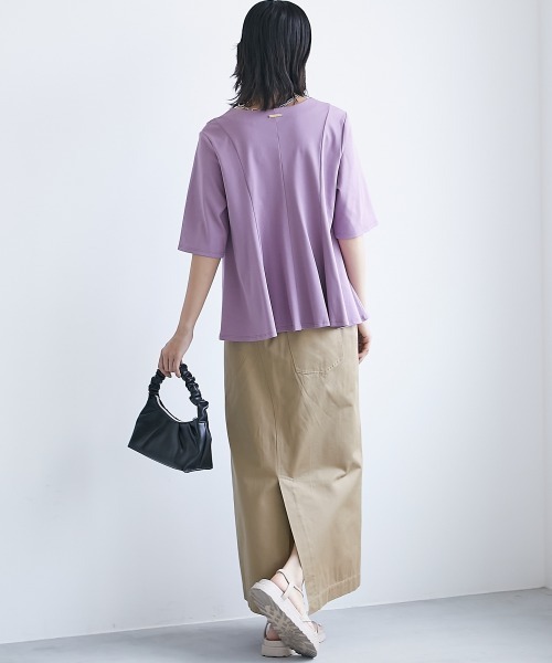 CHIC STYLE（シックスタイル）の「＜大きいサイズ＞綿100％フレア切替カットソープルオーバー シックスタイル（Tシャツ/カットソー・レディース・パープル系/ブラック・L/LL/3L/4L/5L）」の19枚目の写真