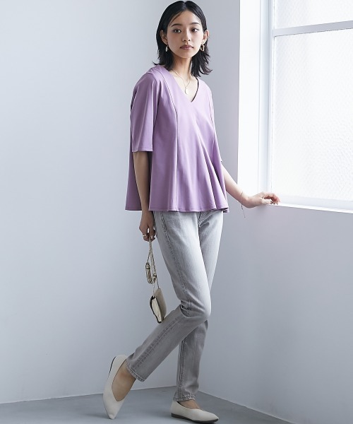 CHIC STYLE（シックスタイル）の「＜大きいサイズ＞綿100％フレア切替カットソープルオーバー シックスタイル（Tシャツ/カットソー・レディース・パープル系/ブラック・L/LL/3L/4L/5L）」の7枚目の写真