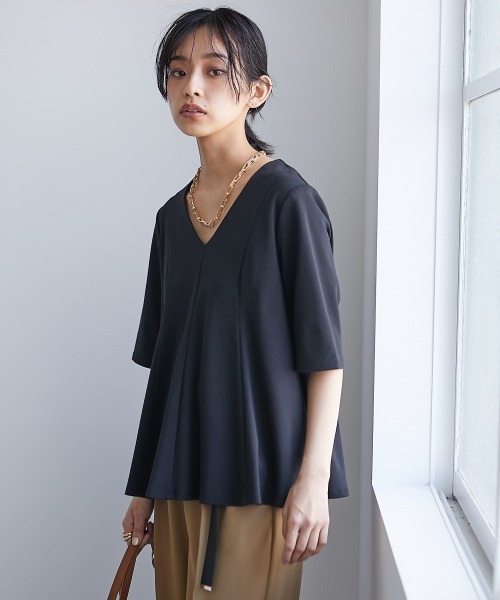 CHIC STYLE（シックスタイル）の「＜大きいサイズ＞綿100％フレア切替カットソープルオーバー シックスタイル（Tシャツ/カットソー・レディース・パープル系/ブラック・L/LL/3L/4L/5L）」の22枚目の写真