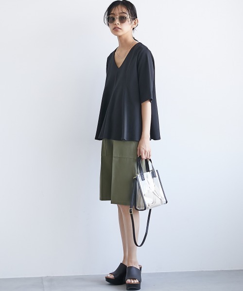 CHIC STYLE（シックスタイル）の「＜大きいサイズ＞綿100％フレア切替カットソープルオーバー シックスタイル（Tシャツ/カットソー・レディース・パープル系/ブラック・L/LL/3L/4L/5L）」の8枚目の写真