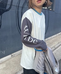 mi via loca | 袖配色ロゴプリントロングスリーブTシャツ(Tシャツ/カットソー)