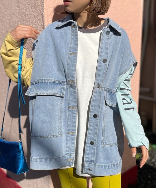 mi via loca（ミヴィアロカ）の「袖配色ロゴプリントロングスリーブTシャツ（Tシャツ/カットソー・レディース・ホワイト×ブルー/ホワイト×グレー・FREE）」の4枚目の写真