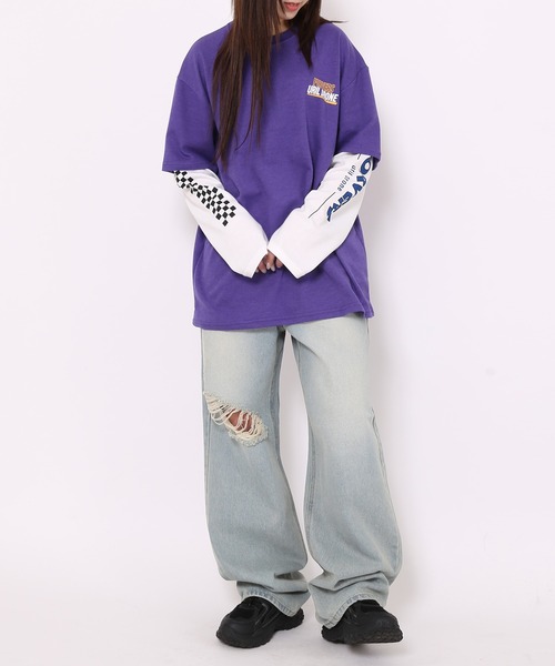 Figments（フィグメンツ）の「ダメージデニムバギーパンツ（デニムパンツ・レディース・ライトインディゴブルー・SMALL/LARGE/MEDIUM）」の4枚目の写真