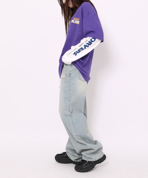 Figments（フィグメンツ）の「ダメージデニムバギーパンツ（デニムパンツ・レディース・ライトインディゴブルー・SMALL/LARGE/MEDIUM）」の5枚目の写真