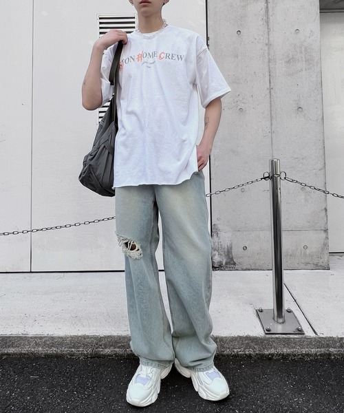 Figments（フィグメンツ）の「ダメージデニムバギーパンツ（デニムパンツ・レディース・ライトインディゴブルー・SMALL/LARGE/MEDIUM）」の13枚目の写真