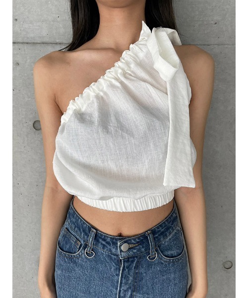 ENVYM（アンビー）の「ワンショルリボントップス（Tシャツ/カットソー・レディース・ブラック/ホワイト・FREE）」の10枚目の写真