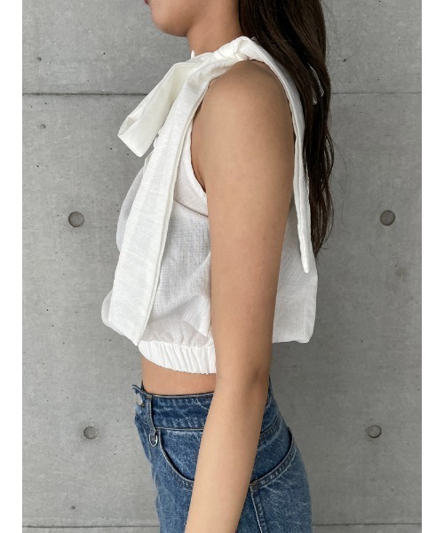 ENVYM（アンビー）の「ワンショルリボントップス（Tシャツ/カットソー・レディース・ブラック/ホワイト・FREE）」の11枚目の写真