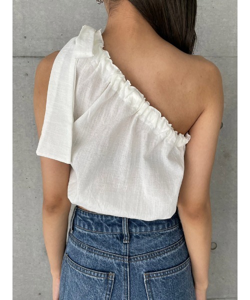 ENVYM（アンビー）の「ワンショルリボントップス（Tシャツ/カットソー・レディース・ブラック/ホワイト・FREE）」の12枚目の写真