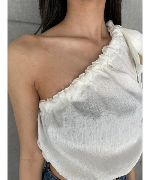 ENVYM（アンビー）の「ワンショルリボントップス（Tシャツ/カットソー・レディース・ブラック/ホワイト・FREE）」の14枚目の写真