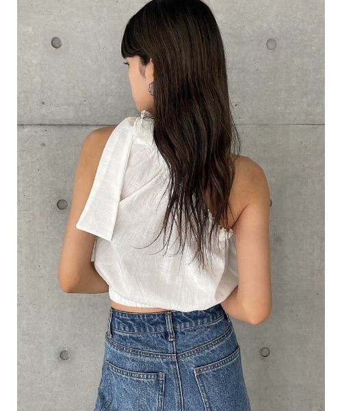 ENVYM（アンビー）の「ワンショルリボントップス（Tシャツ/カットソー・レディース・ブラック/ホワイト・FREE）」の19枚目の写真