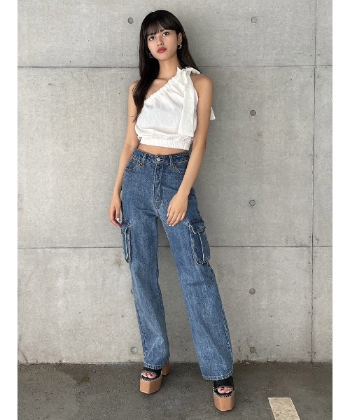 ENVYM（アンビー）の「ワンショルリボントップス（Tシャツ/カットソー・レディース・ブラック/ホワイト・FREE）」の21枚目の写真