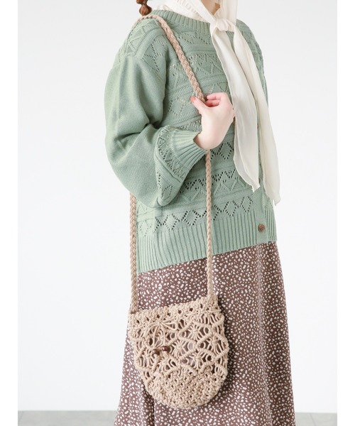 ehka sopo（エヘカソポ）の「マクラメショルダーバッグ（ハンドバッグ・レディース・ブラック/オフホワイト/モカ・ﾌﾘ-）」の4枚目の写真