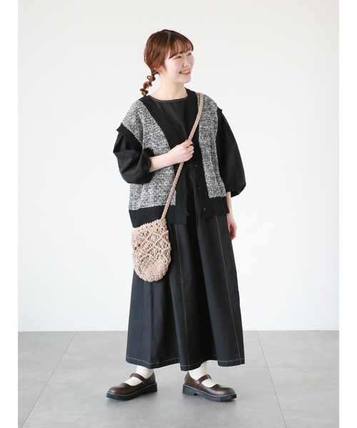 ehka sopo（エヘカソポ）の「マクラメショルダーバッグ（ハンドバッグ・レディース・ブラック/オフホワイト/モカ・ﾌﾘ-）」の6枚目の写真