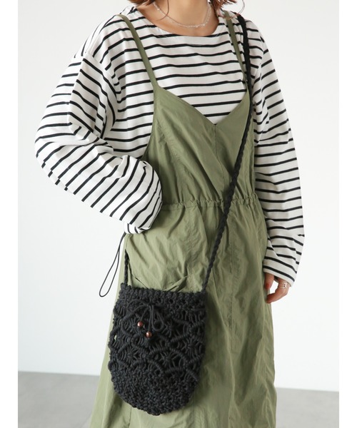 ehka sopo（エヘカソポ）の「マクラメショルダーバッグ（ハンドバッグ・レディース・ブラック/オフホワイト/モカ・ﾌﾘ-）」の13枚目の写真