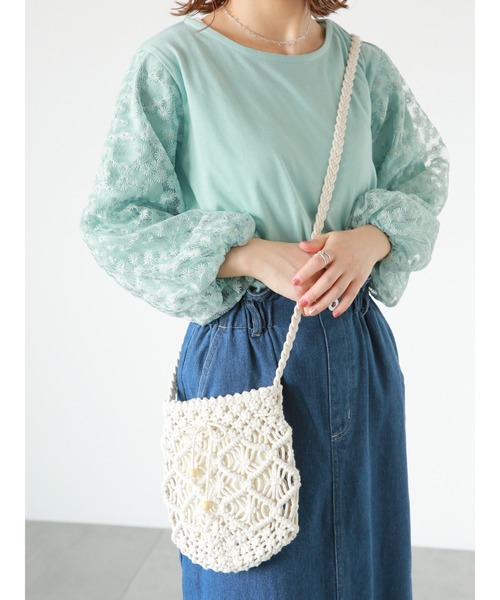 ehka sopo（エヘカソポ）の「マクラメショルダーバッグ（ハンドバッグ・レディース・ブラック/オフホワイト/モカ・ﾌﾘ-）」の19枚目の写真