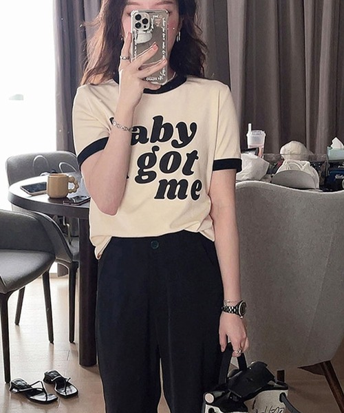 GLAMOROUS JANE(グラマラスジェーン)の「バイカラーロゴプリントTシャツ(Tシャツ/カットソー・レディース・アイボリー・FREE)」の9枚目の写真