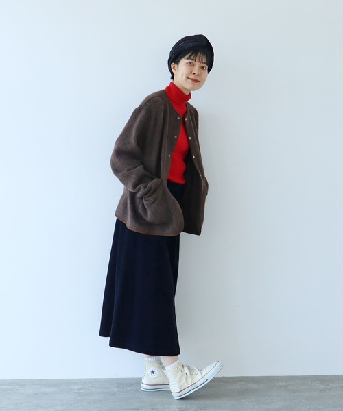 PAR ICI（パーリッシィ）の「リサイクルウールシャギー スナップジャケット（ノーカラージャケット・レディース・ダークブラウン/ベージュ/ネイビー・FREE）」の14枚目の写真