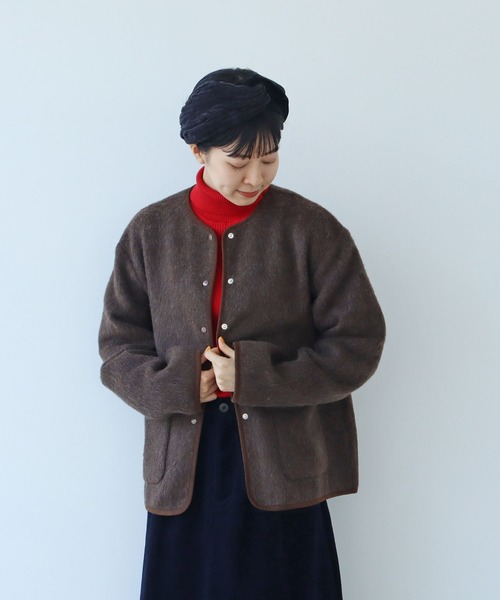 PAR ICI（パーリッシィ）の「リサイクルウールシャギー スナップジャケット（ノーカラージャケット・レディース・ダークブラウン/ベージュ/ネイビー・FREE）」の8枚目の写真