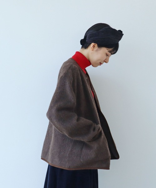 PAR ICI（パーリッシィ）の「リサイクルウールシャギー スナップジャケット（ノーカラージャケット・レディース・ダークブラウン/ベージュ/ネイビー・FREE）」の9枚目の写真