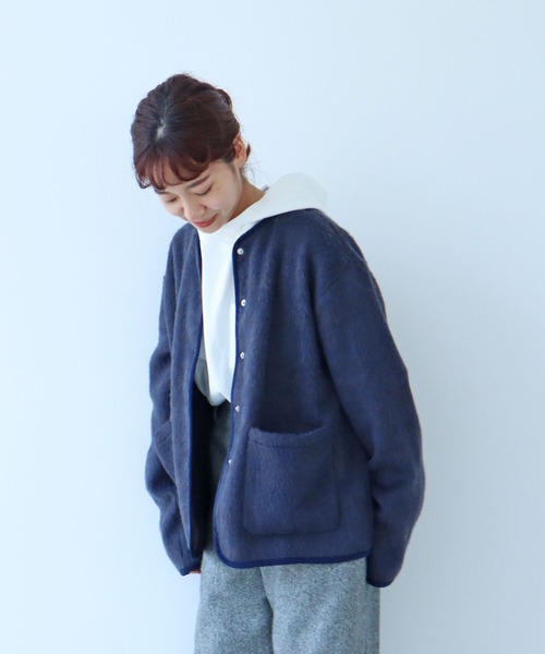 PAR ICI（パーリッシィ）の「リサイクルウールシャギー スナップジャケット（ノーカラージャケット・レディース・ダークブラウン/ベージュ/ネイビー・FREE）」の22枚目の写真