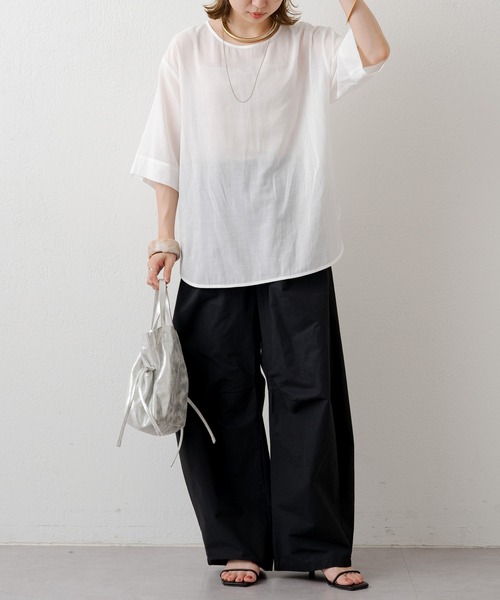 Omekashi（オメカシ）の「シアーTブラウス（シャツ/ブラウス・レディース・ブラック/オフホワイト/グリーン・FREE）」の10枚目の写真