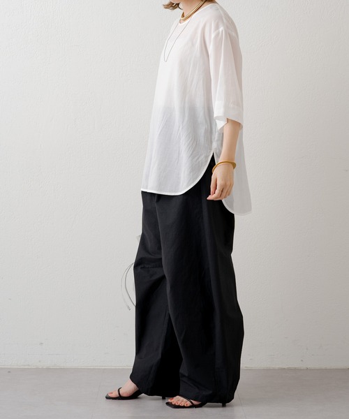 Omekashi（オメカシ）の「シアーTブラウス（シャツ/ブラウス・レディース・ブラック/オフホワイト/グリーン・FREE）」の12枚目の写真