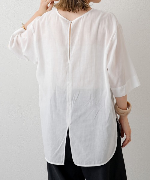 Omekashi（オメカシ）の「シアーTブラウス（シャツ/ブラウス・レディース・ブラック/オフホワイト/グリーン・FREE）」の7枚目の写真