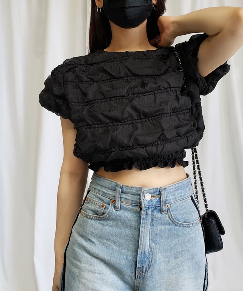 me+em select(ミームセレクト)の「【 3color 】ヘムシャーリングエアリーショートブラウス(シャツ/ブラウス・レディース・ブラック/アイボリー/ブルー・FREE)」の19枚目の写真