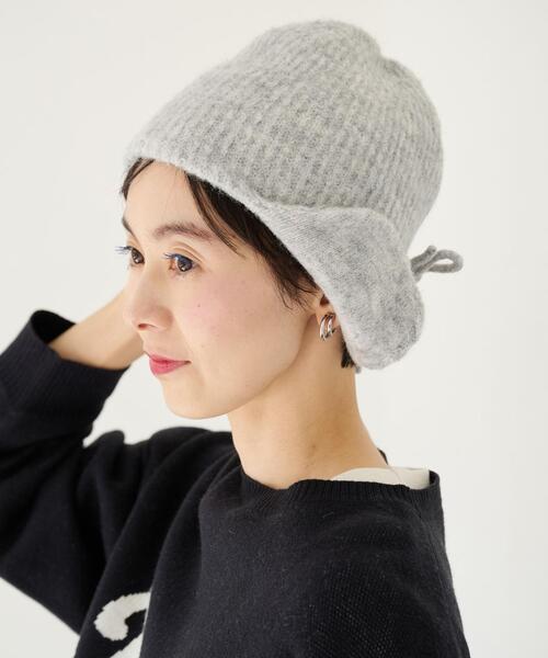 green label relaxing（グリーンレーベルリラクシング）の「【WEB限定】耳あて ニット ワッチキャップ（キャップ・レディース・ライトグレー/ブラック/オフホワイト・FREE）」の4枚目の写真