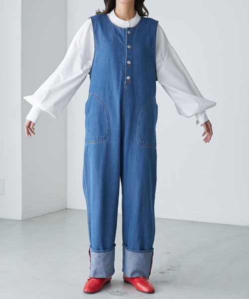 BONLECILL（ボンルシール）の「ボタンフライロールアップデニムサロペット（サロペット/オーバーオール・レディース・アイボリー/ネイビー/ブラック/ブルー/ブルー系1・L/M）」の13枚目の写真