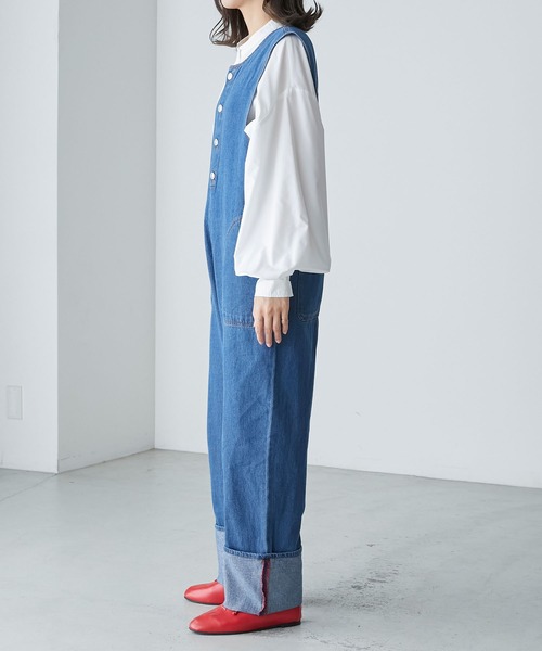 BONLECILL（ボンルシール）の「ボタンフライロールアップデニムサロペット（サロペット/オーバーオール・レディース・アイボリー/ネイビー/ブラック/ブルー/ブルー系1・L/M）」の19枚目の写真